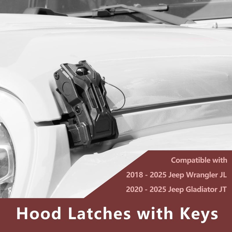 ZKJAYOE Upgraded Jeep Hood Latches with Keys, Hood Latch for 2018-2025 Jeep Wrangler JL JLU 4XE Jeep Gladiator JT, Anti-Theft Hood Lock Catch Latches Accessories, Off-Road Modified Style, 1 Pair (Not for JK) - Image 2